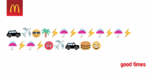 A story about going on vacation and experiencing bad weather, going back home and grabbing a Big Mac to make you smile, told in emoji.