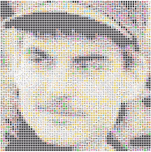 An image of a Nascar driver's face, created in a mosaic-style using only emoji